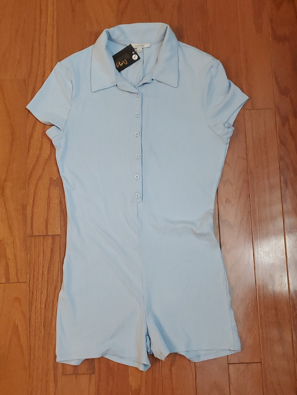 Love Tree Romper Ribbed Light Blue Size Large - Picture 1 of 9